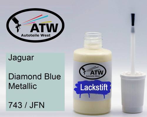 Jaguar, Diamond Blue Metallic, 743 / JFN: 20ml Lackstift, von ATW Autoteile West.